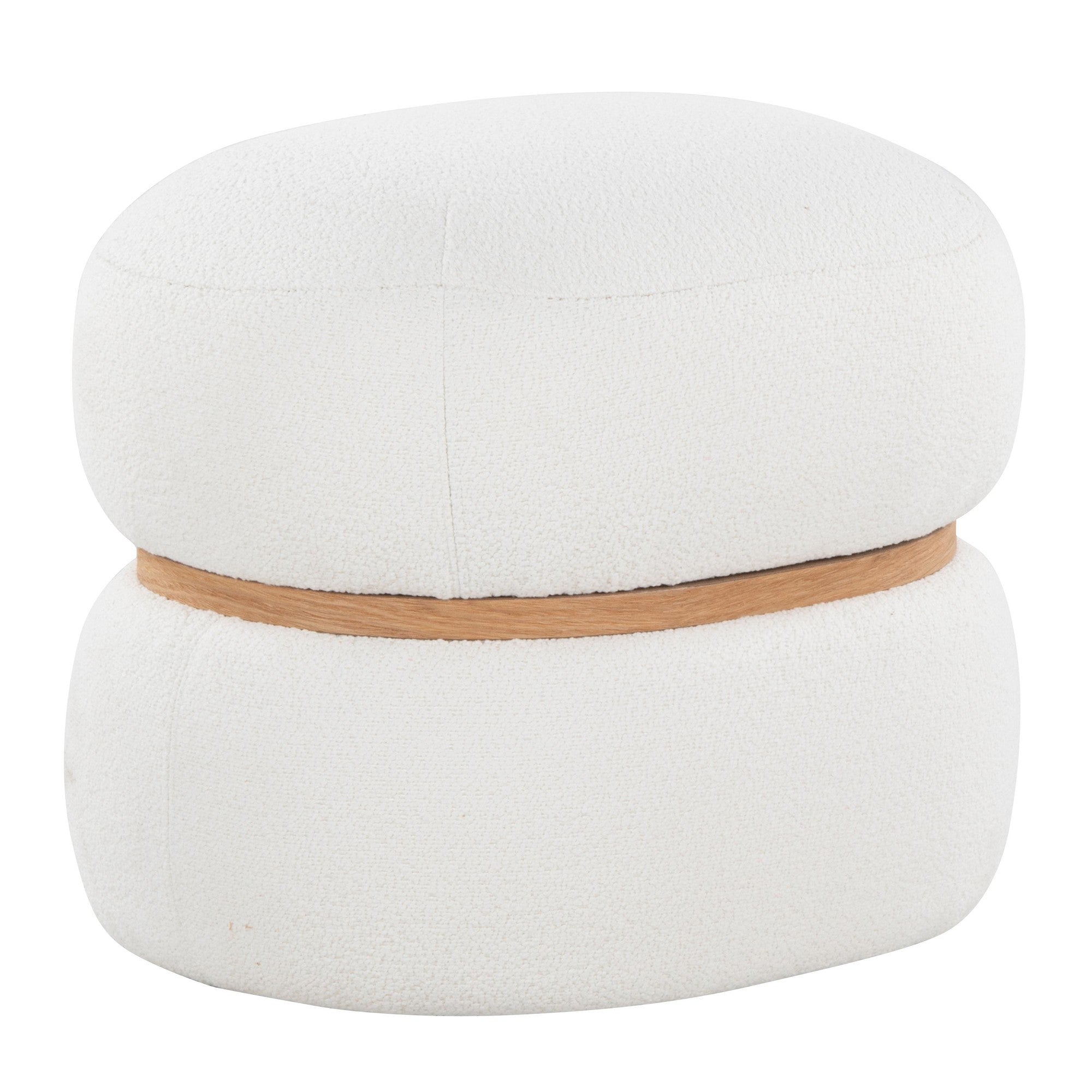 Cinch Pouf Ottoman - Natural Wood, Cream Fabric