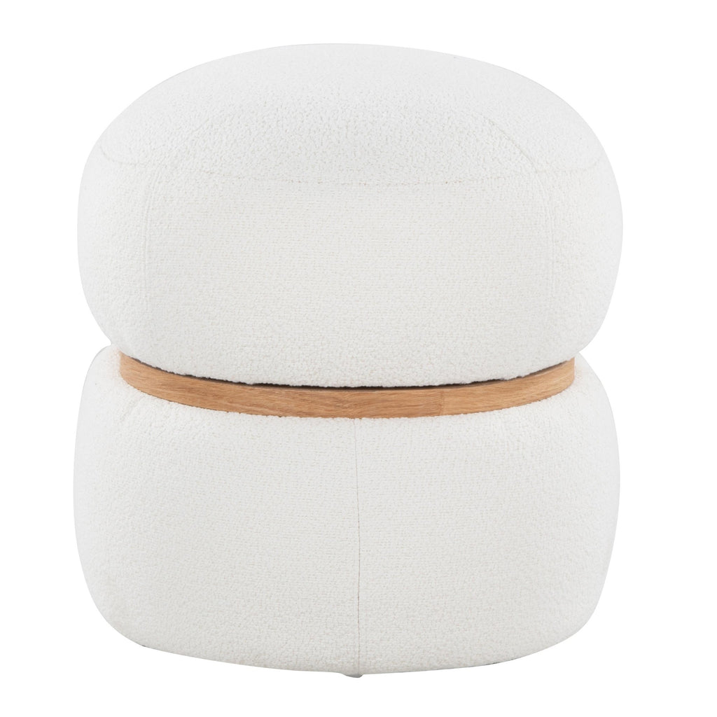 Cinch Pouf Ottoman - Natural Wood, Cream Fabric