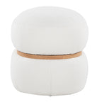 Cinch Pouf Ottoman - Natural Wood, Cream Fabric