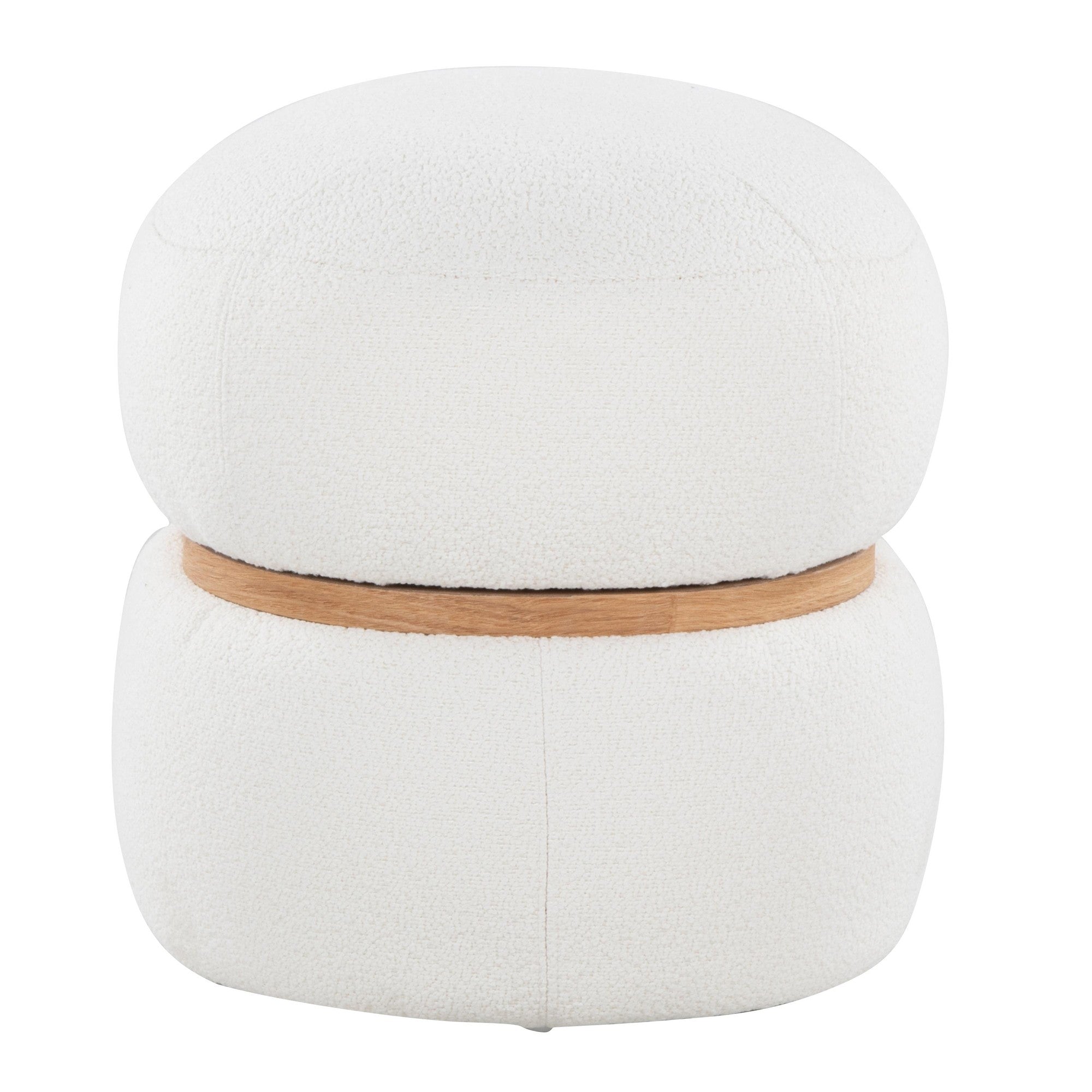 Cinch Pouf Ottoman - Natural Wood, Cream Fabric