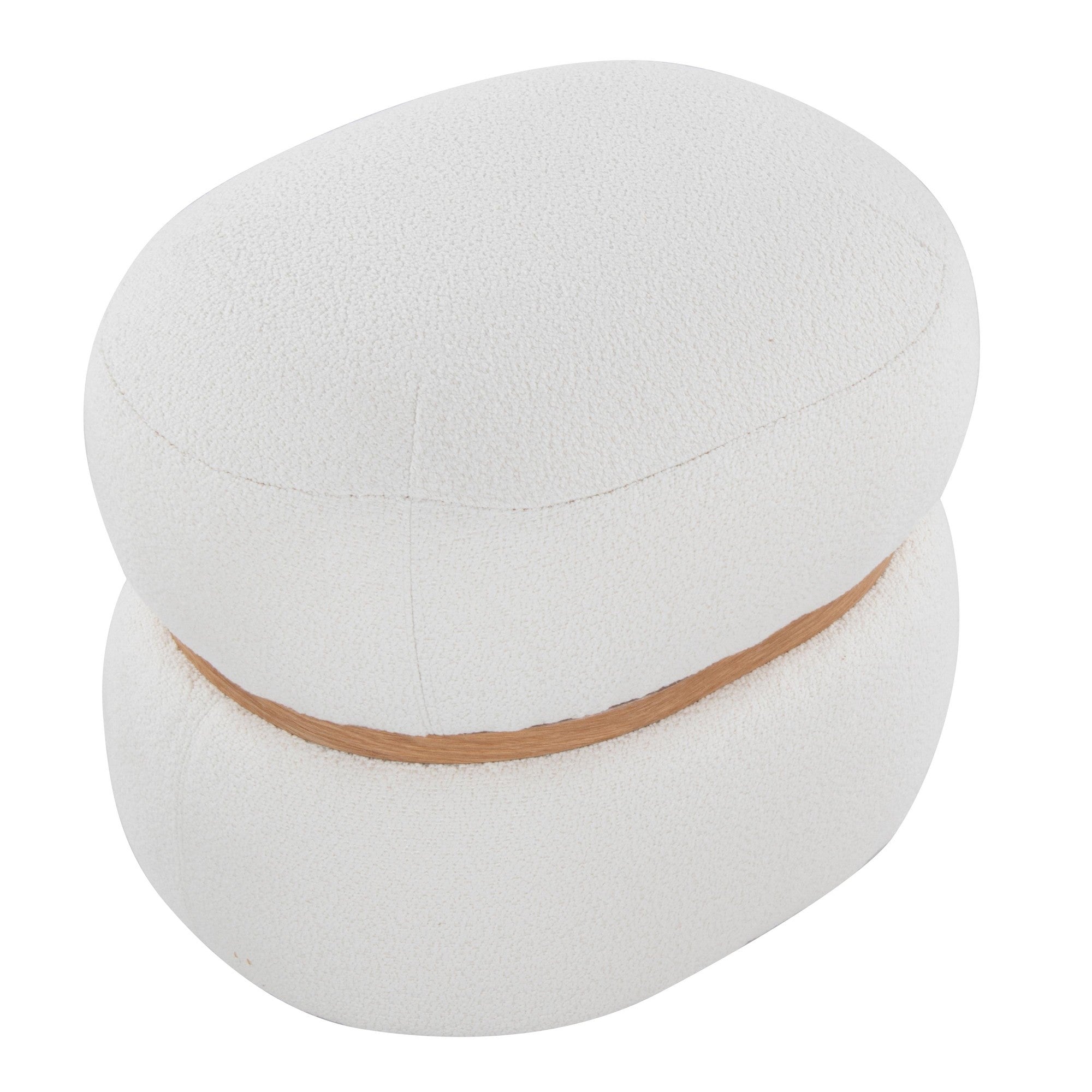 Cinch Pouf Ottoman - Natural Wood, Cream Fabric