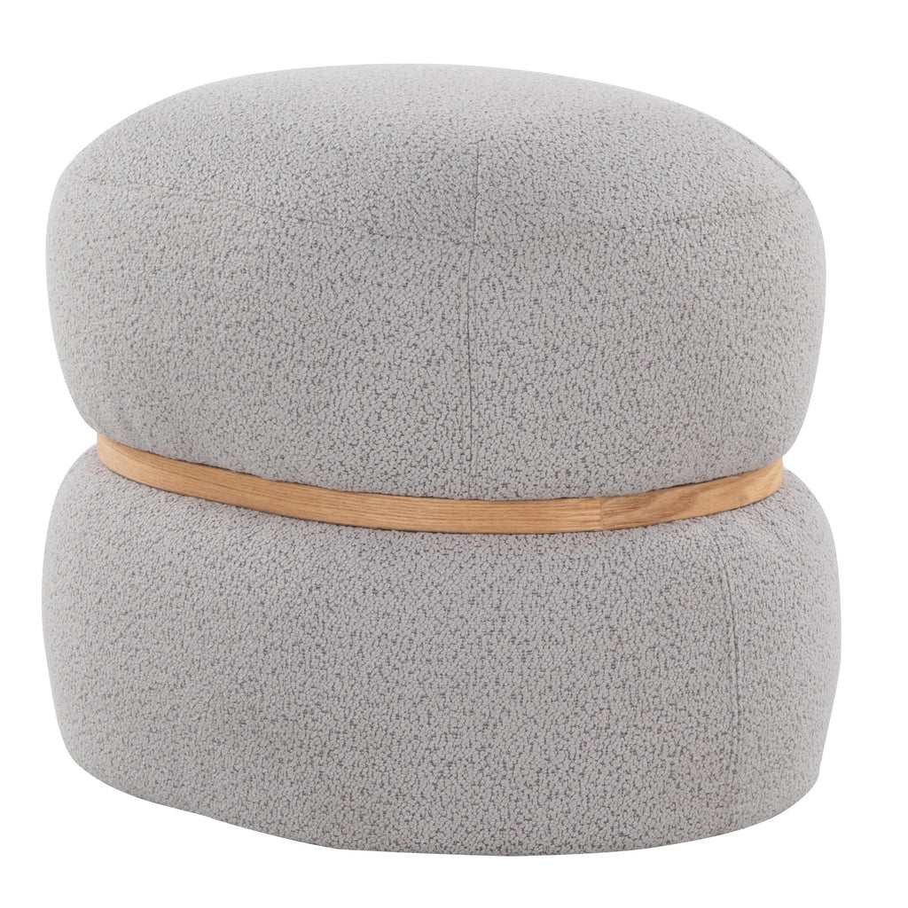 Cinch Pouf Ottoman - Natural Wood, Grey Fabric