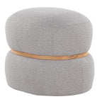 Cinch Pouf Ottoman - Natural Wood, Grey Fabric