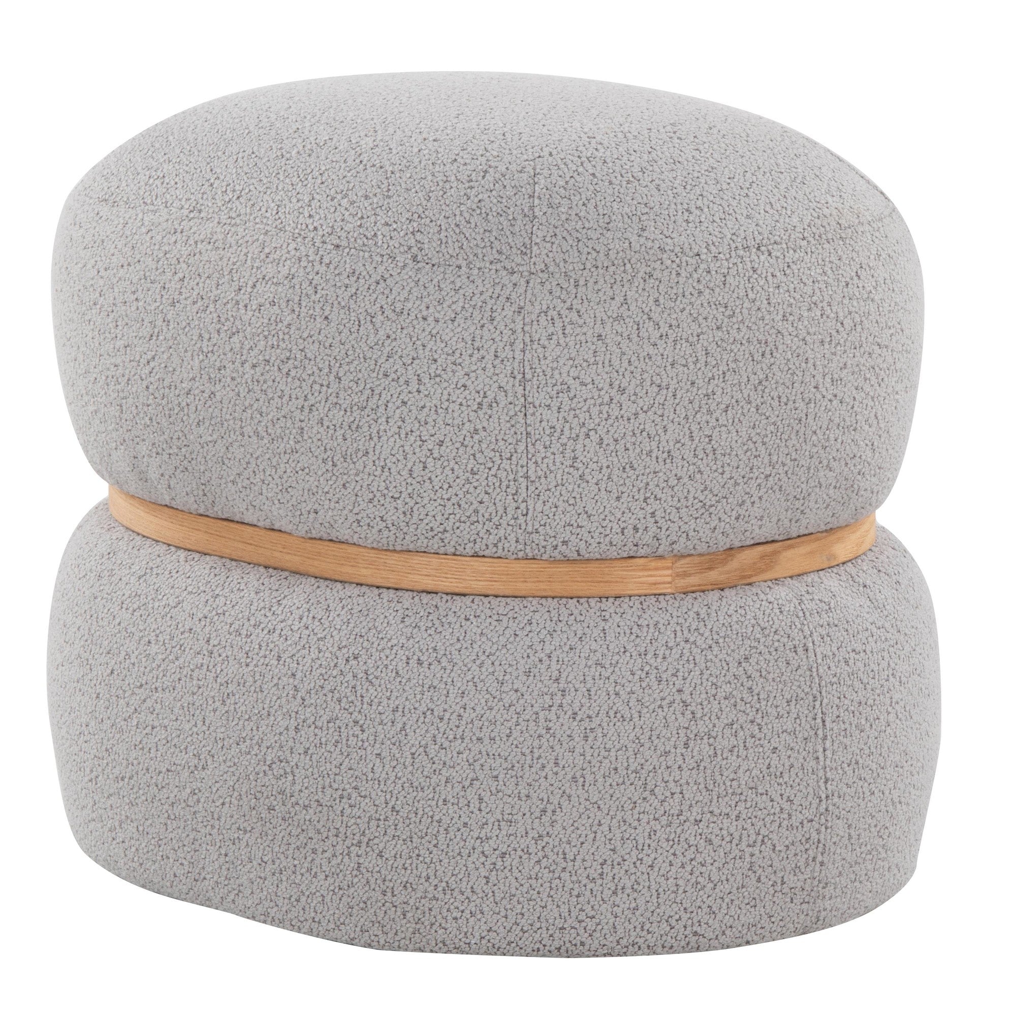 Cinch Pouf Ottoman - Natural Wood, Grey Fabric