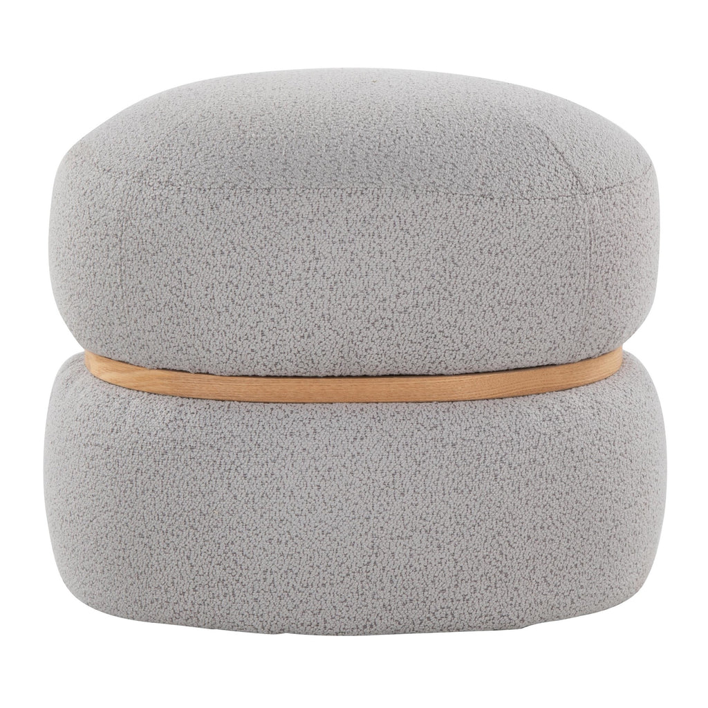 Cinch Pouf Ottoman - Natural Wood, Grey Fabric