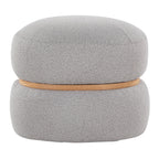 Cinch Pouf Ottoman - Natural Wood, Grey Fabric