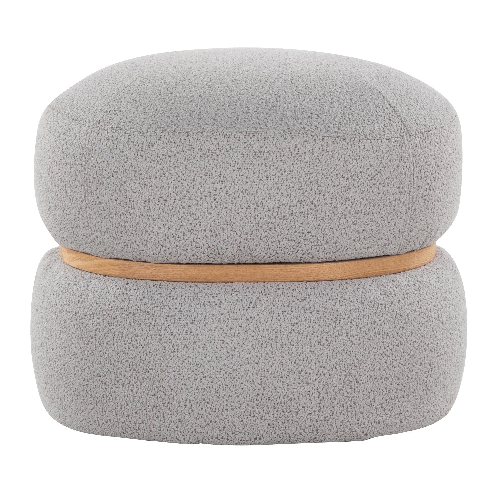 Cinch Pouf Ottoman - Natural Wood, Grey Fabric