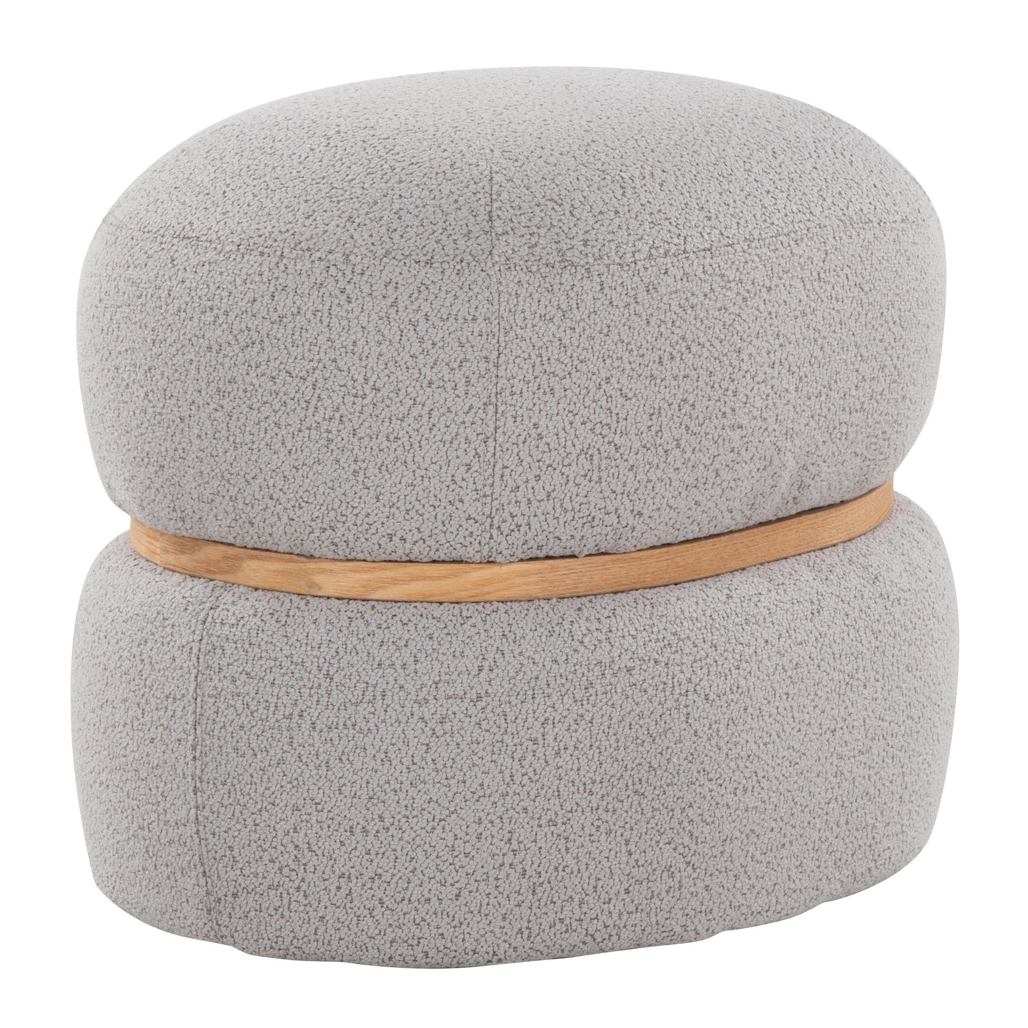 Cinch Pouf Ottoman - Natural Wood, Grey Fabric