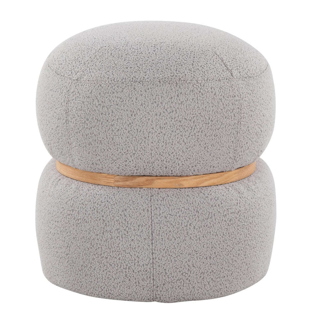 Cinch Pouf Ottoman - Natural Wood, Grey Fabric