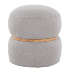 Cinch Pouf Ottoman - Natural Wood, Grey Fabric