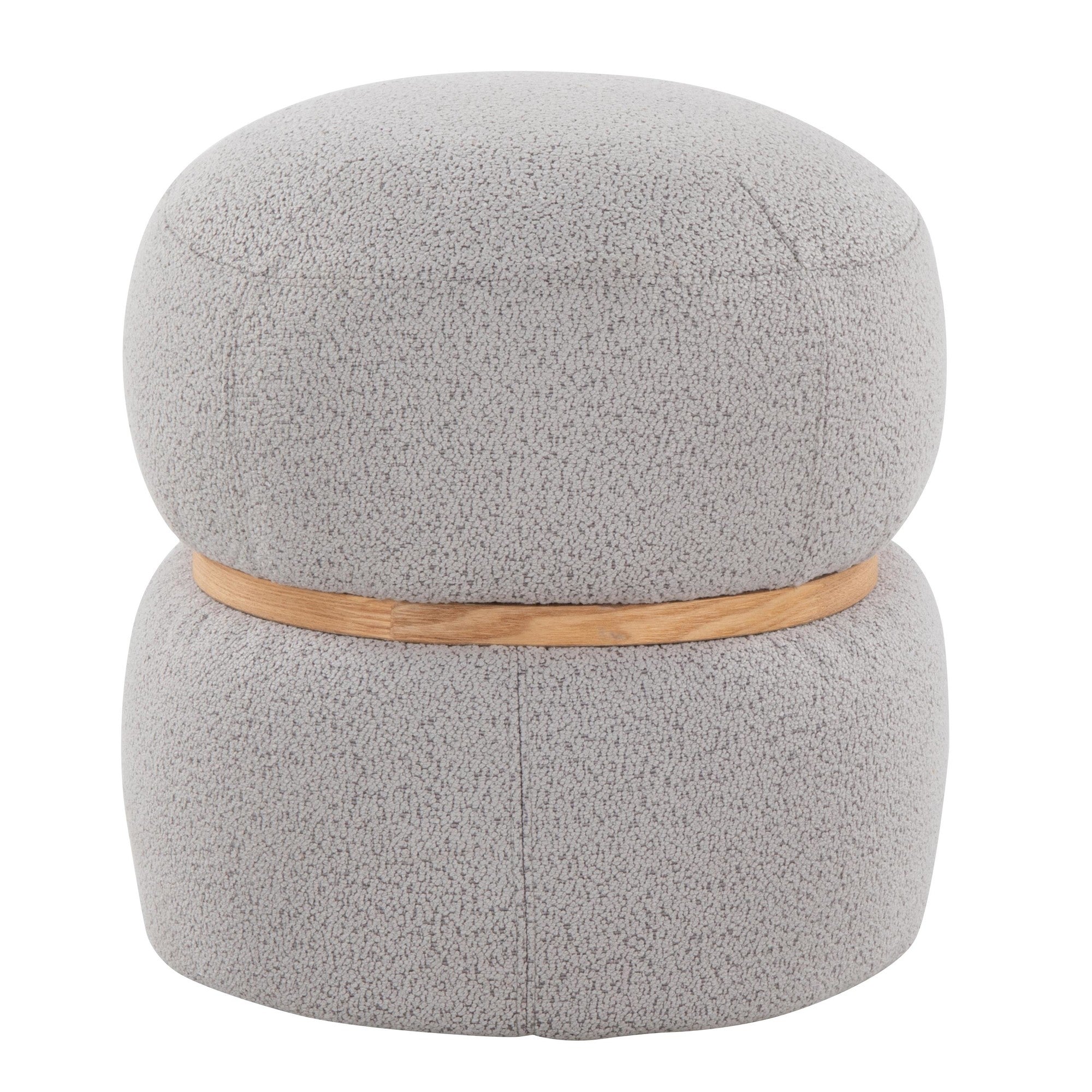 Cinch Pouf Ottoman - Natural Wood, Grey Fabric