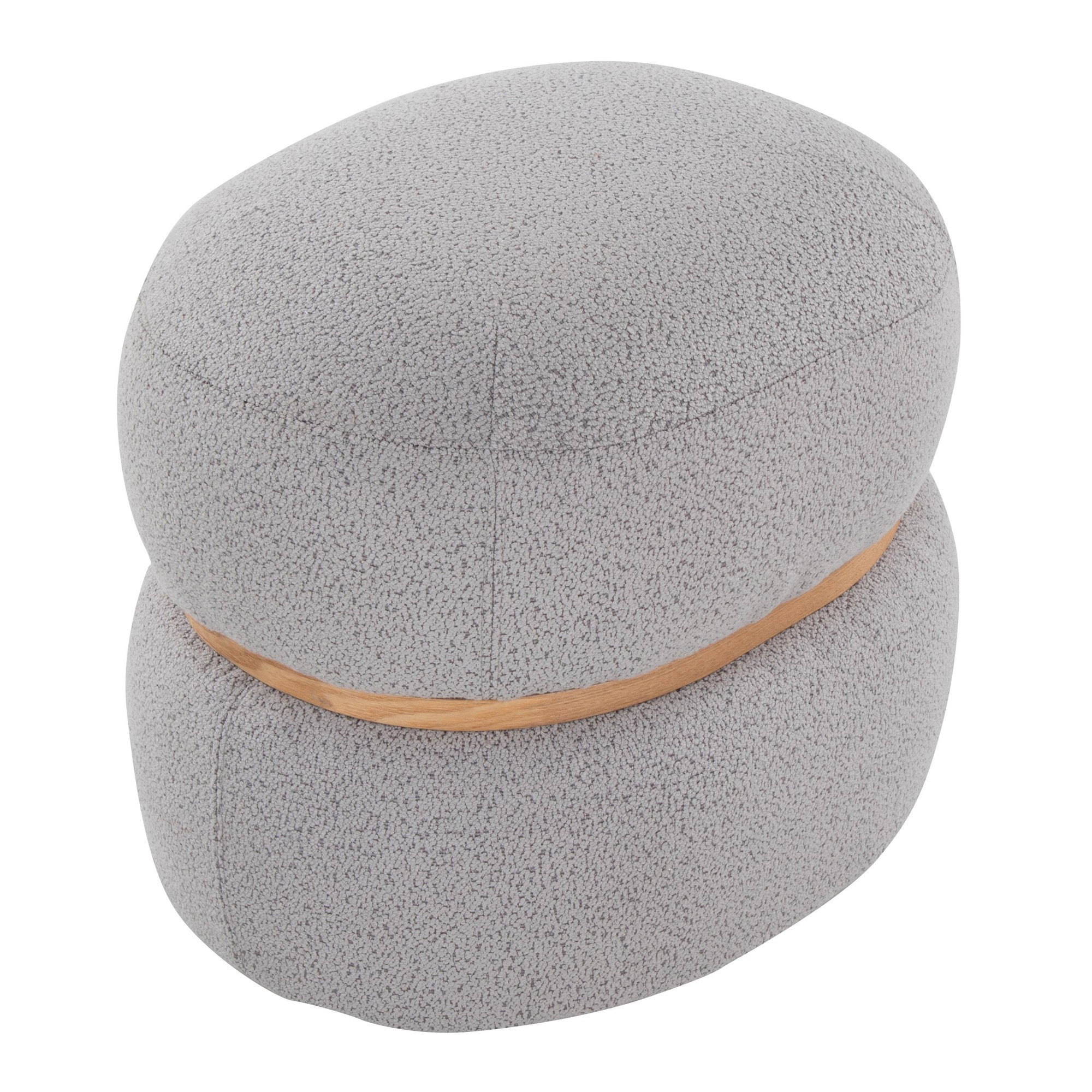 Cinch Pouf Ottoman - Natural Wood, Grey Fabric