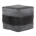 Cobbler Canvas Pouf - Black Leather, Grey Canvas