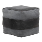 Cobbler Canvas Pouf - Black Leather, Grey Canvas