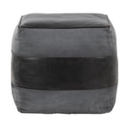 Cobbler Canvas Pouf - Black Leather, Grey Canvas