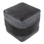 Cobbler Canvas Pouf - Black Leather, Grey Canvas