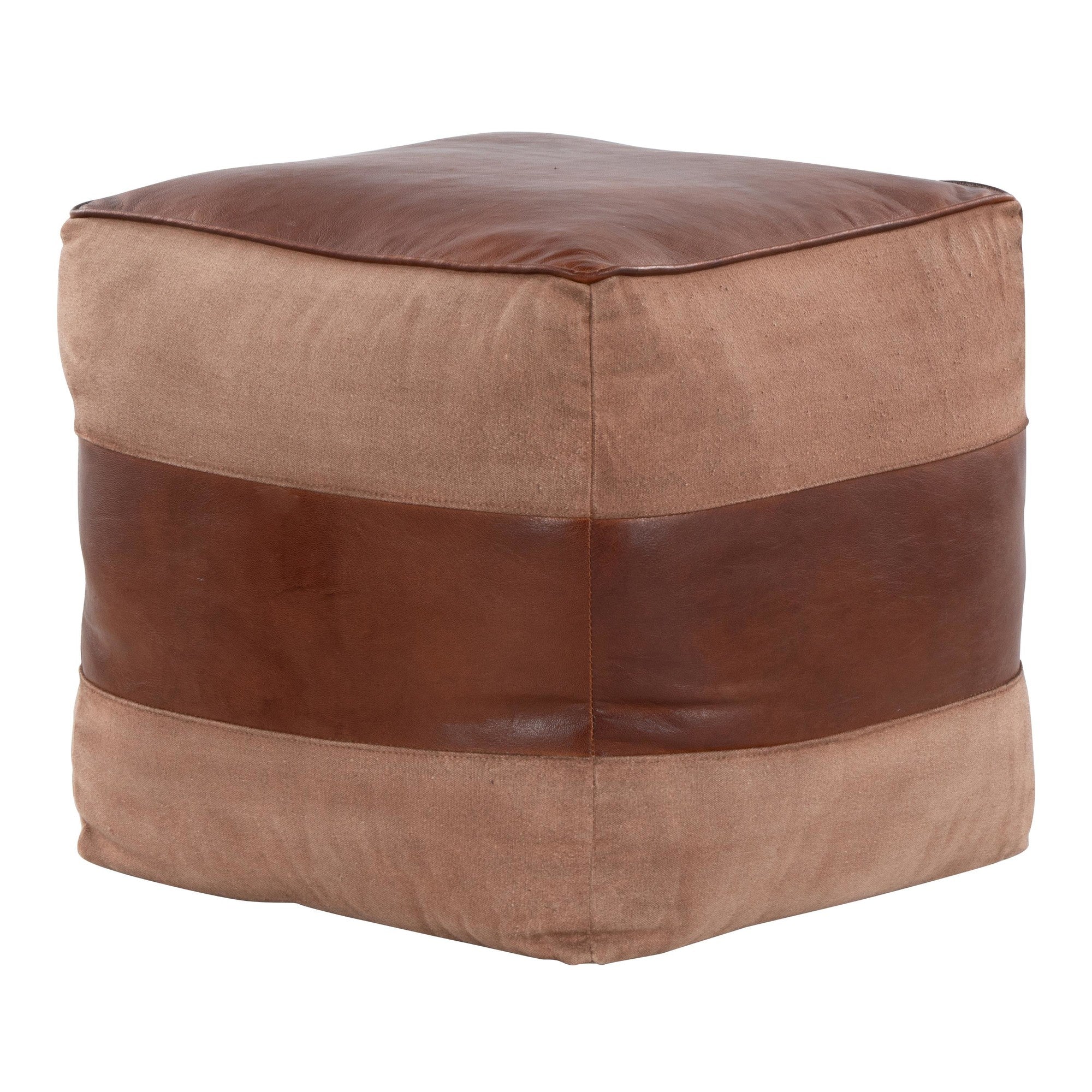Cobbler Canvas Pouf - Espresso Leather, Tan Canvas