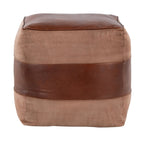 Cobbler Canvas Pouf - Espresso Leather, Tan Canvas