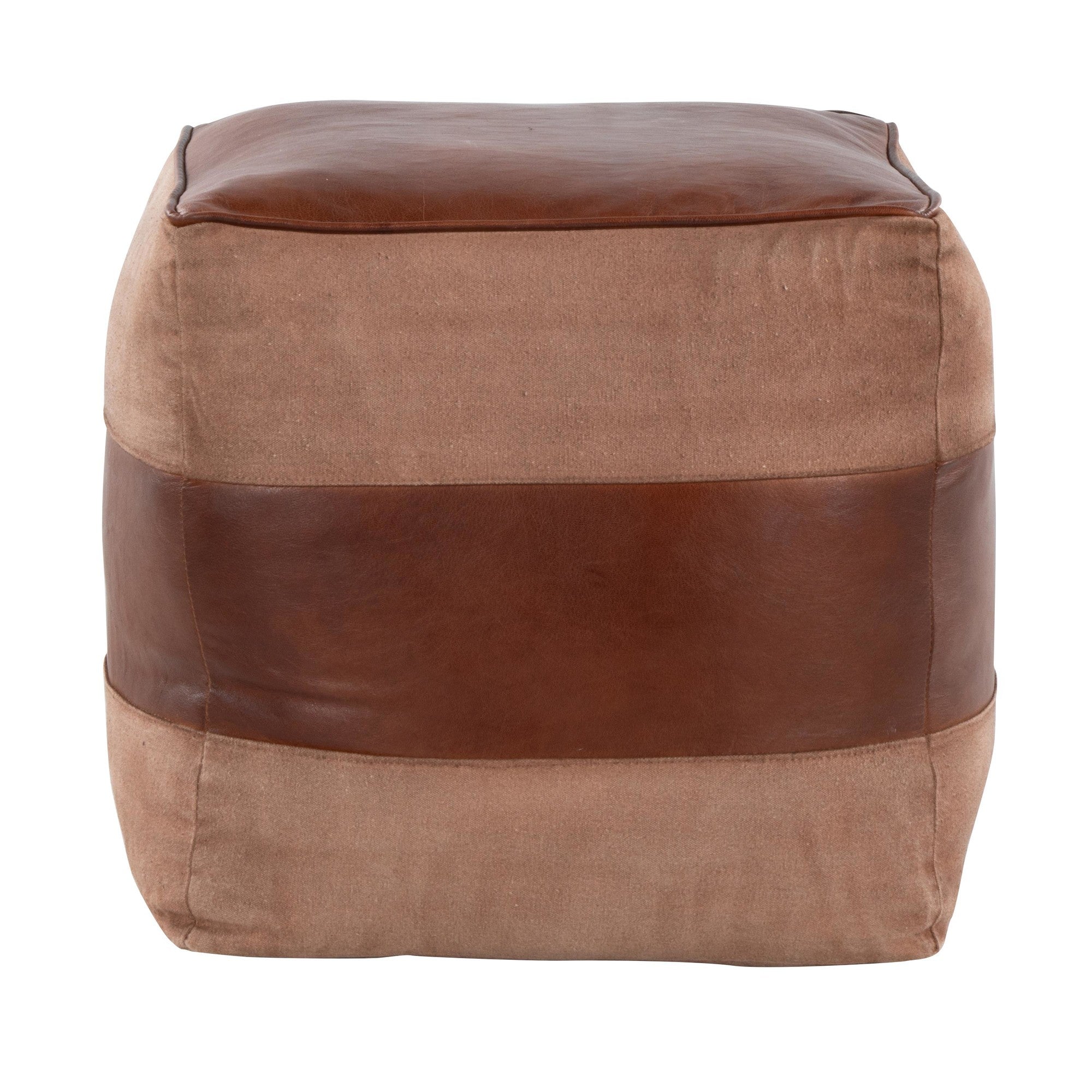 Cobbler Canvas Pouf - Espresso Leather, Tan Canvas