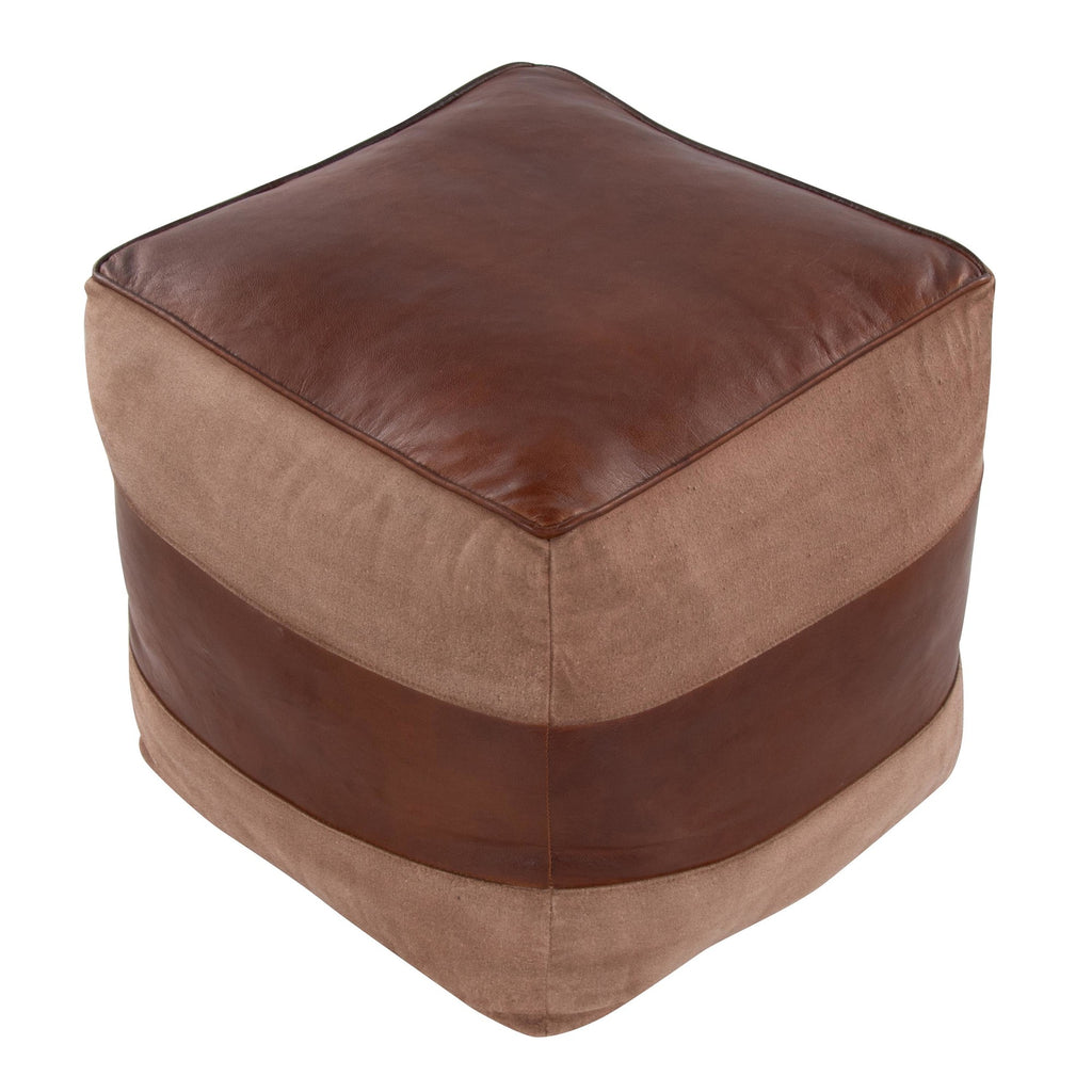 Cobbler Canvas Pouf - Espresso Leather, Tan Canvas