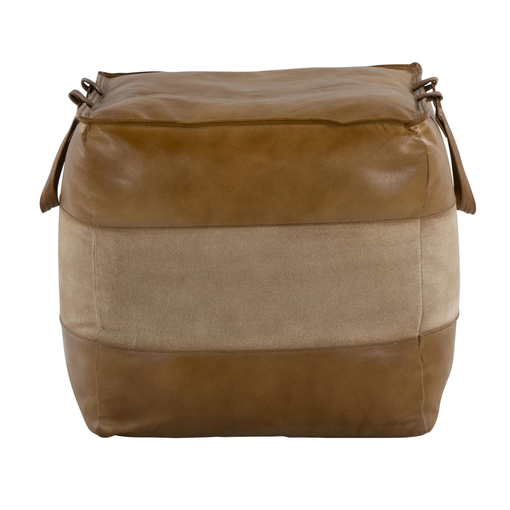Cobbler Pouf - Brown Leather, Tan Canvas