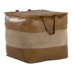 Cobbler Pouf - Brown Leather, Tan Canvas