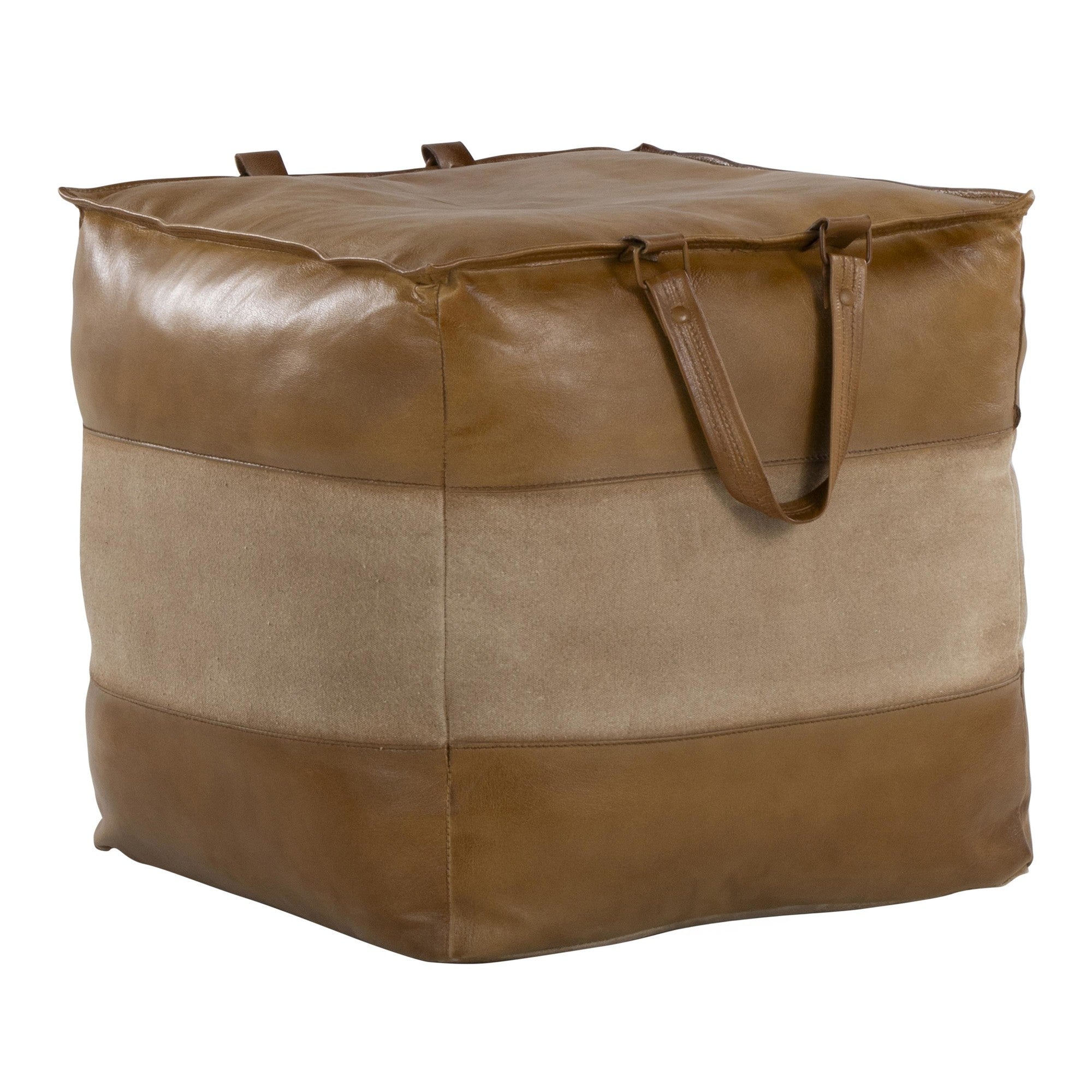 Cobbler Pouf - Brown Leather, Tan Canvas