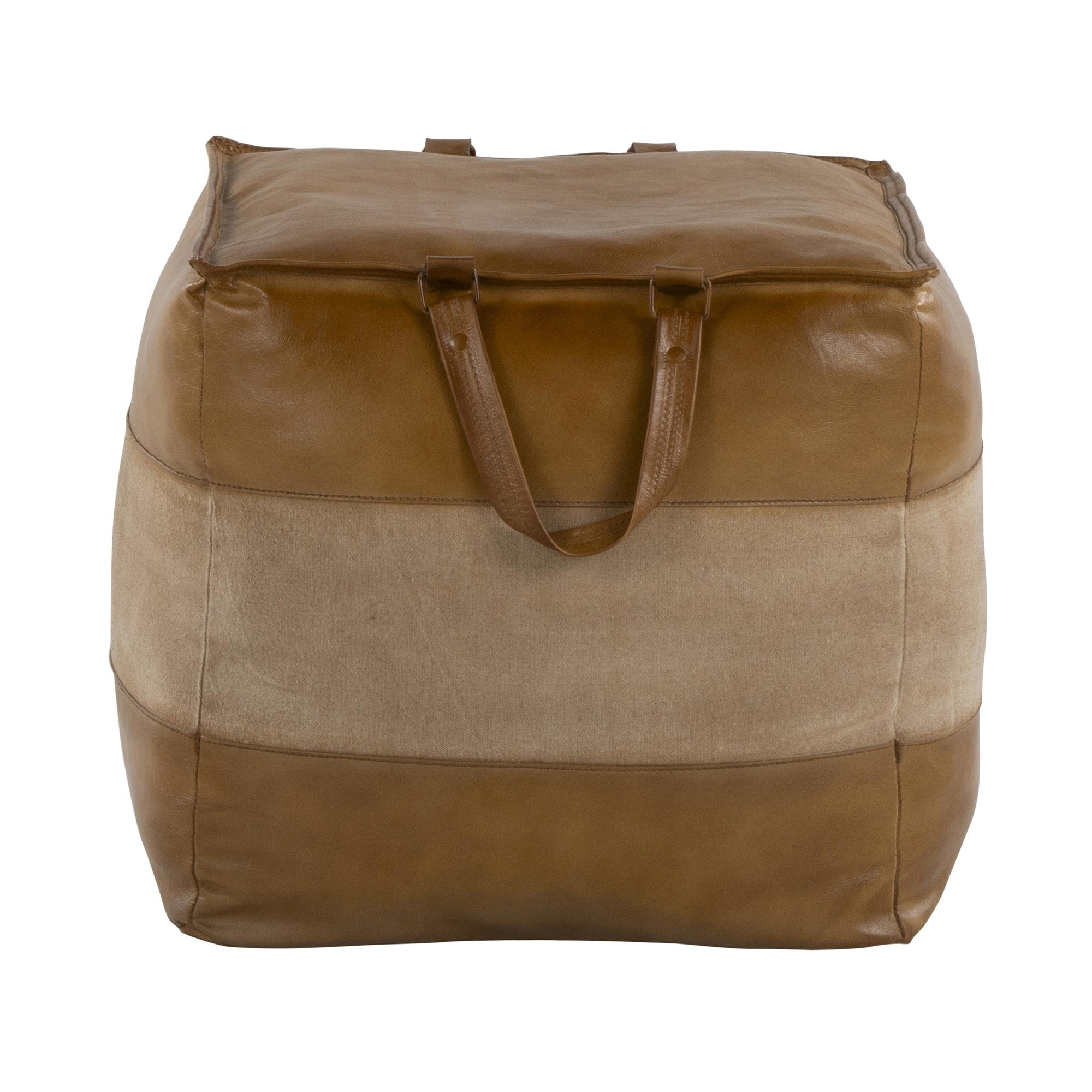 Cobbler Pouf - Brown Leather, Tan Canvas