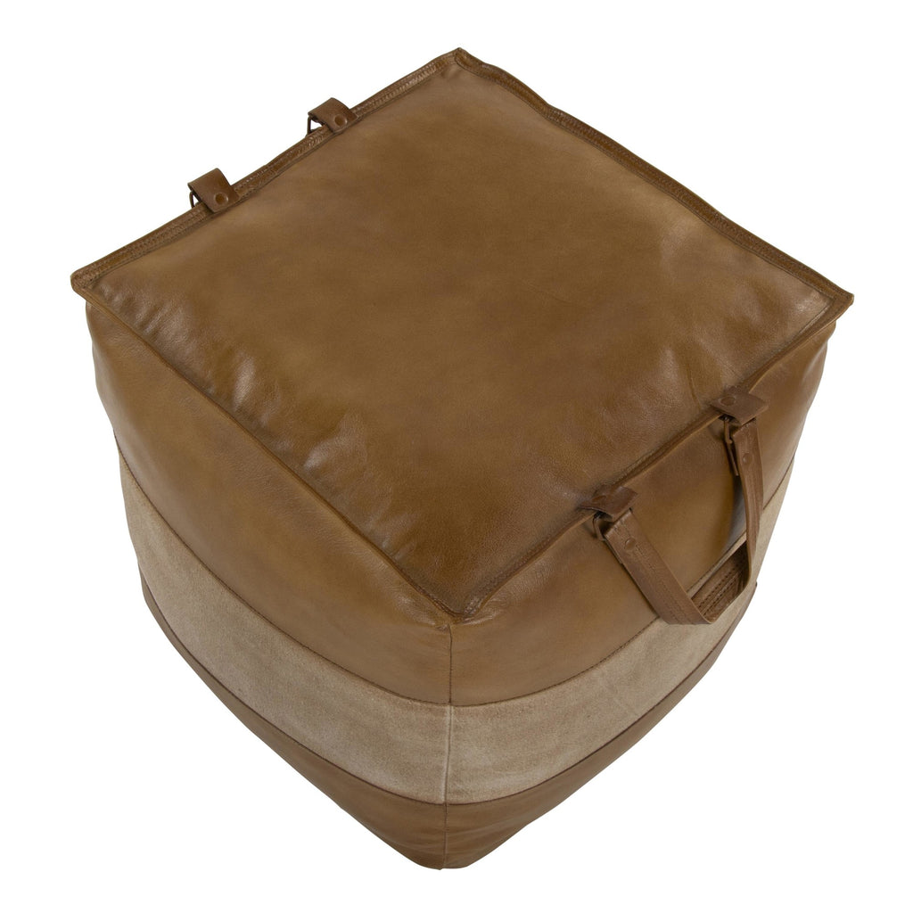 Cobbler Pouf - Brown Leather, Tan Canvas