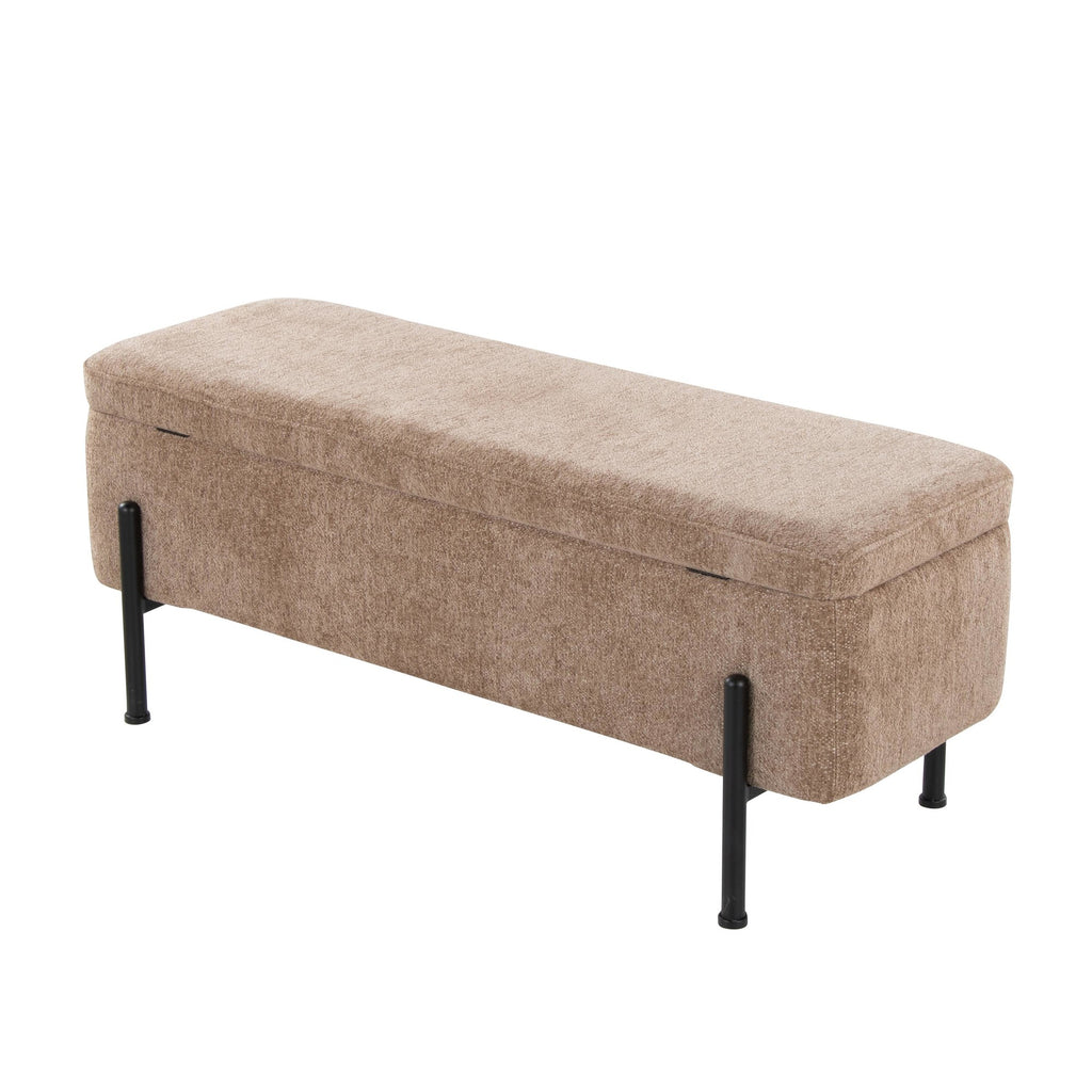 Daniella Storage Bench - Black Steel, Brown Fabric