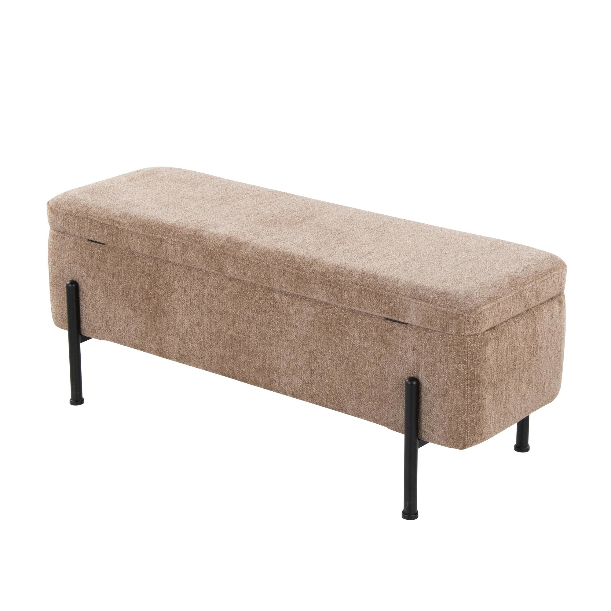 Daniella Storage Bench - Black Steel, Brown Fabric