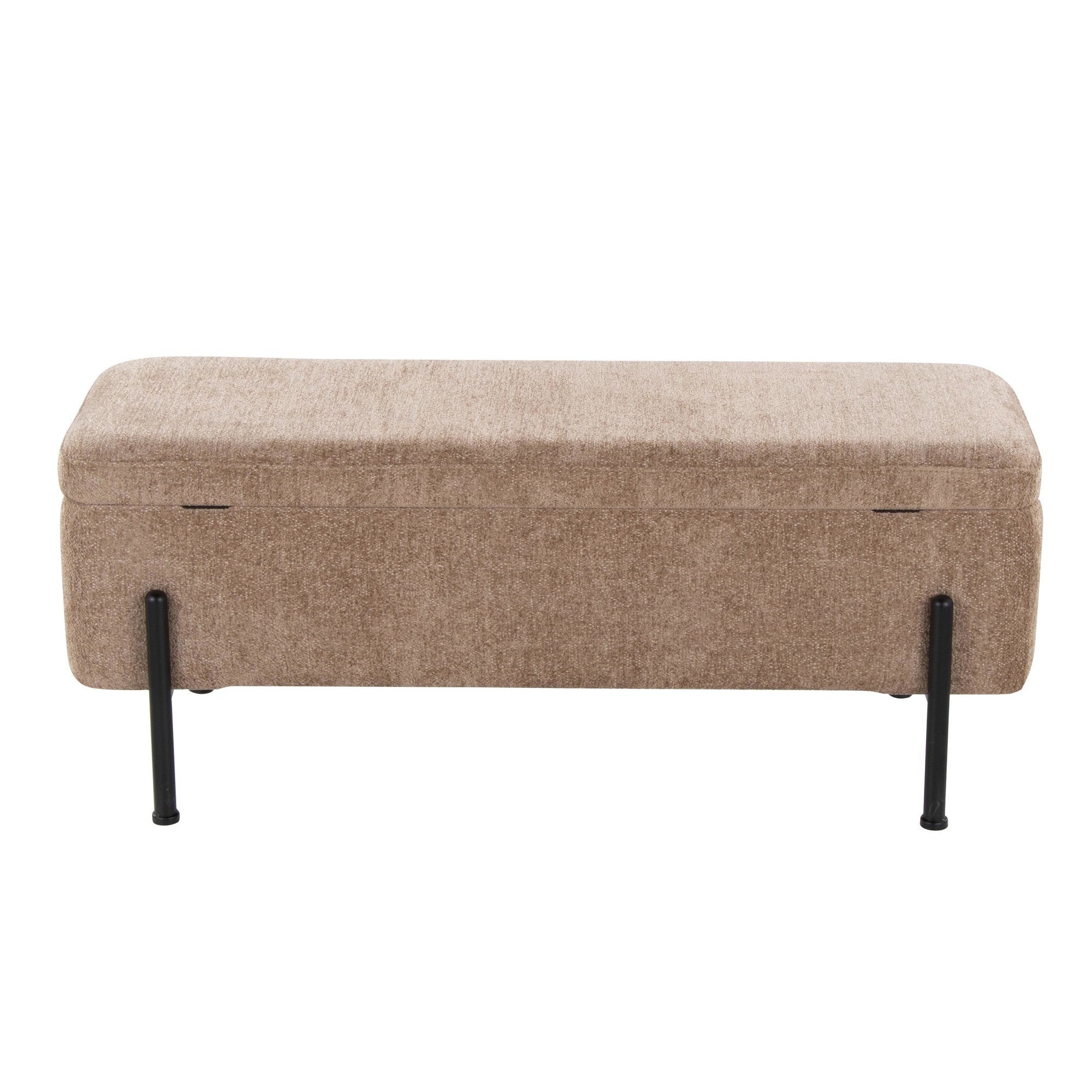 Daniella Storage Bench - Black Steel, Brown Fabric