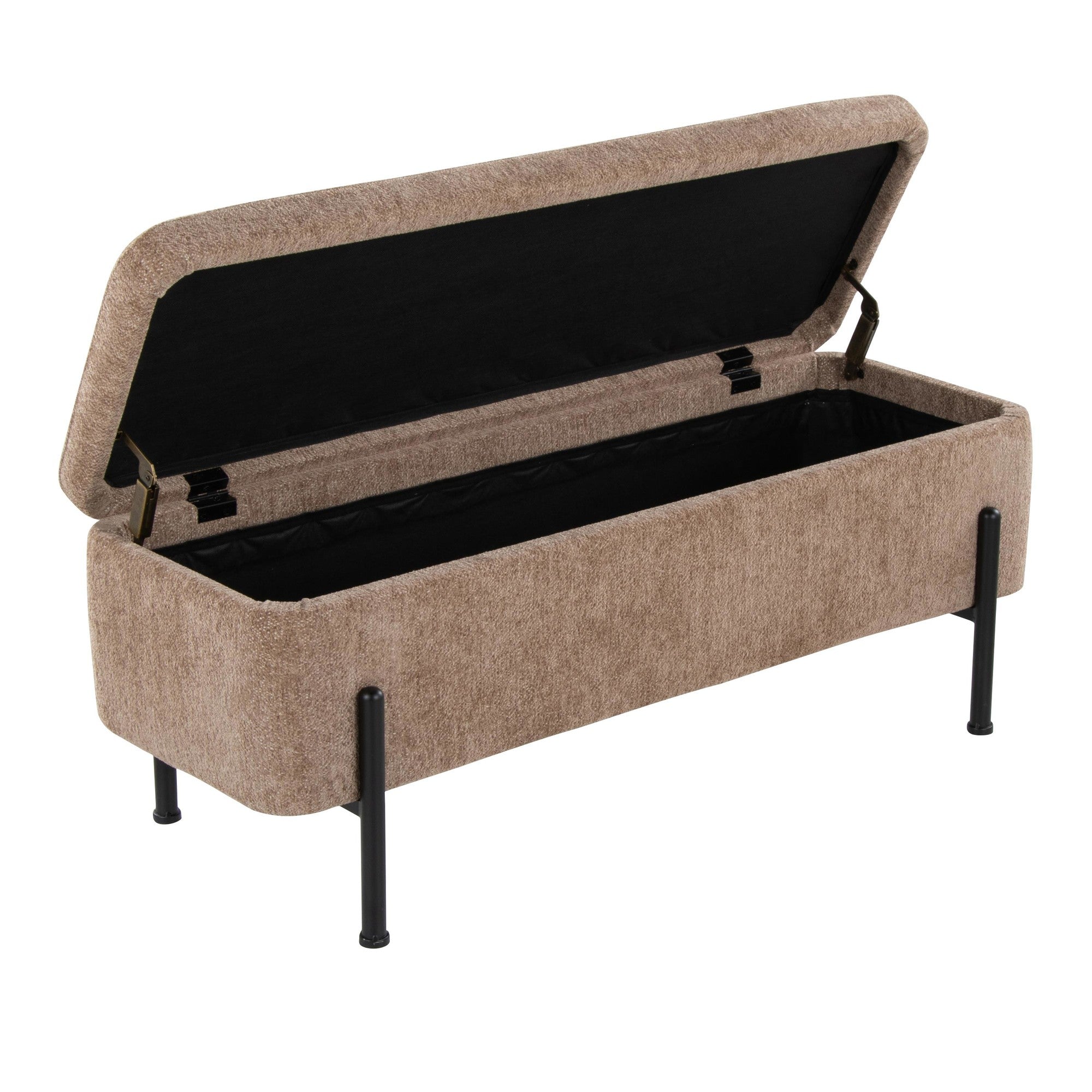 Daniella Storage Bench - Black Steel, Brown Fabric