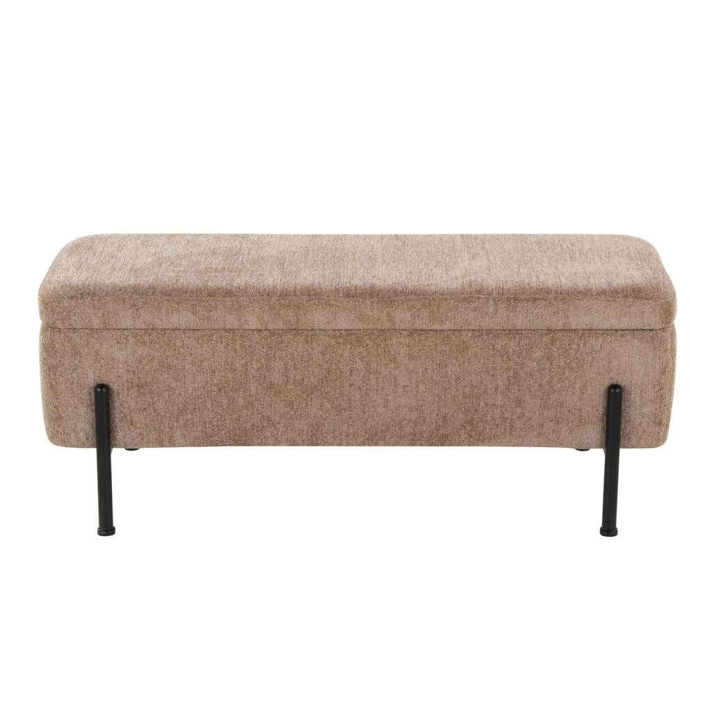 Daniella Storage Bench - Black Steel, Brown Fabric