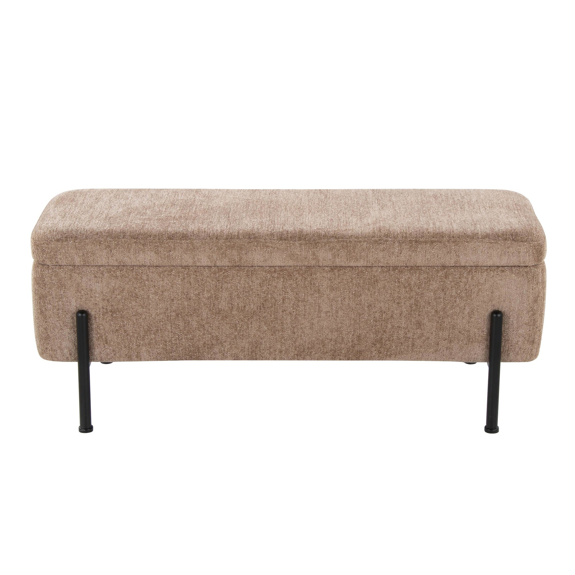 Daniella Storage Bench - Black Steel, Brown Fabric