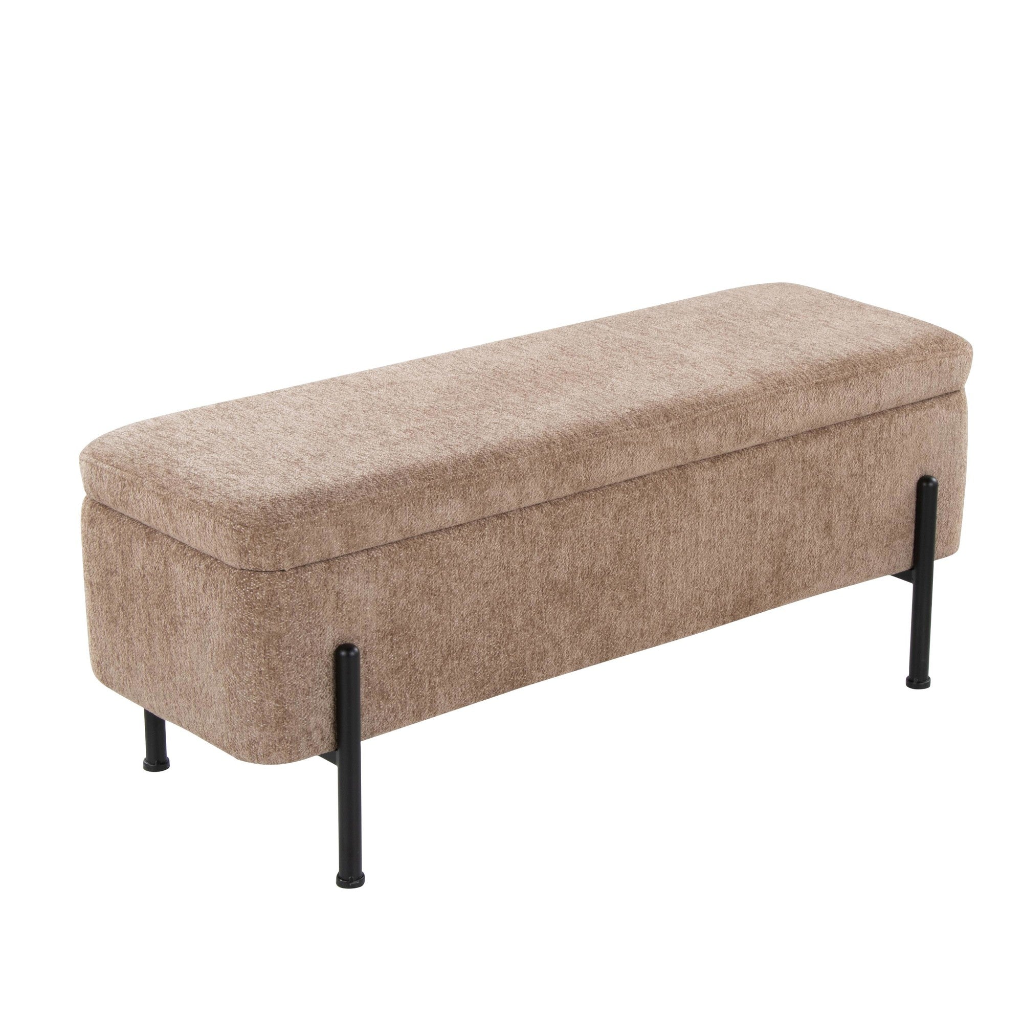 Daniella Storage Bench - Black Steel, Brown Fabric