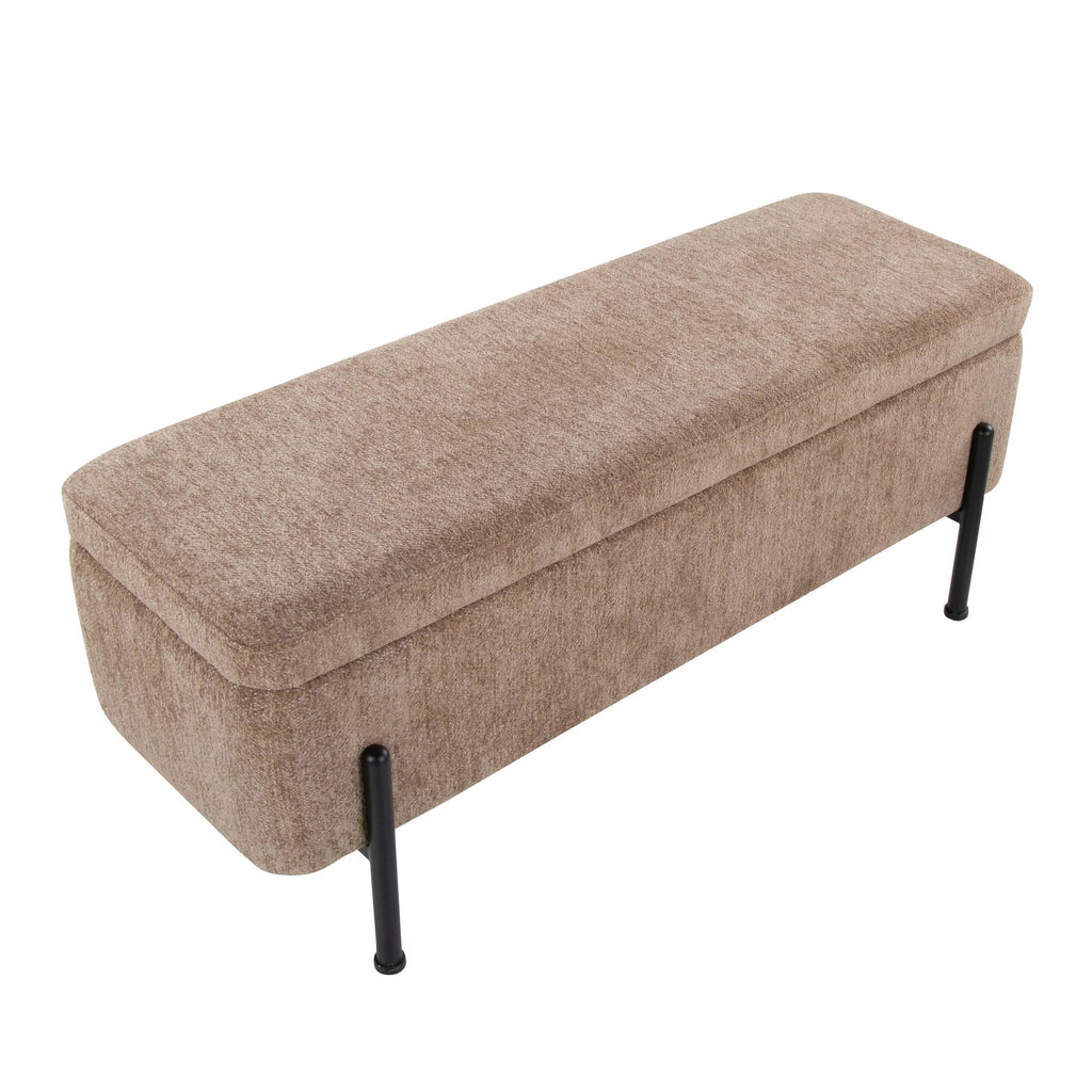 Daniella Storage Bench - Black Steel, Brown Fabric