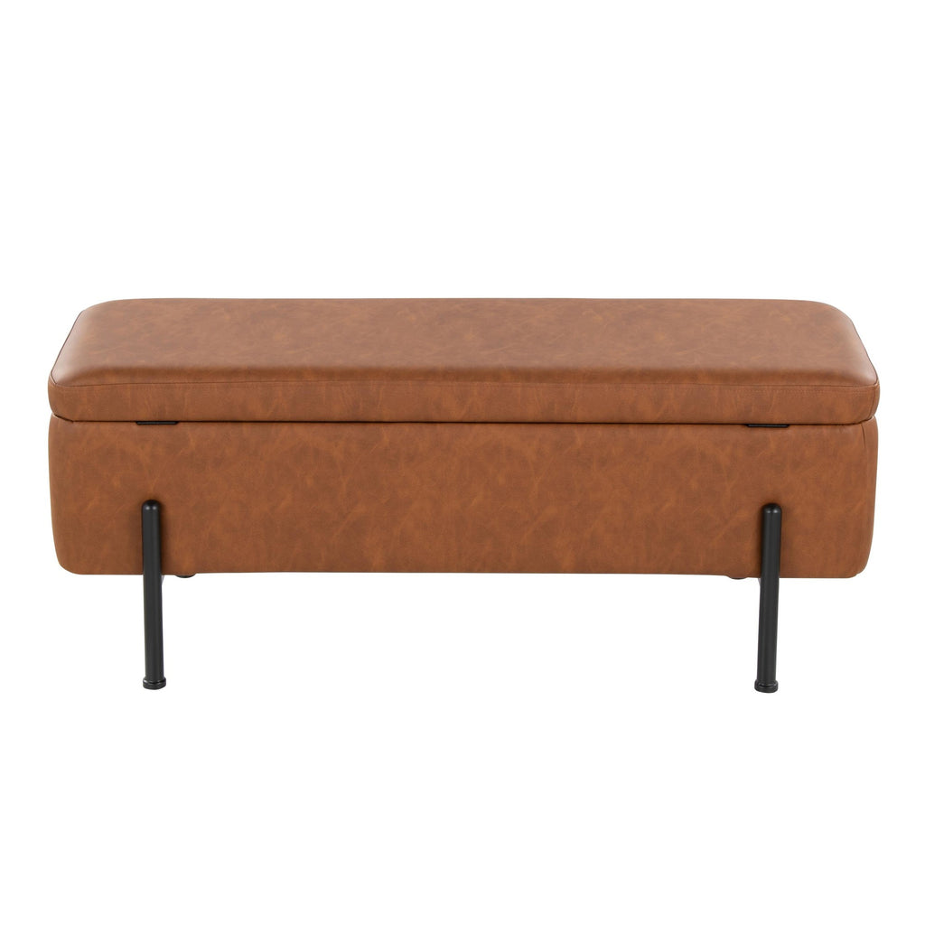Daniella Storage Bench - Black Steel, Camel PU