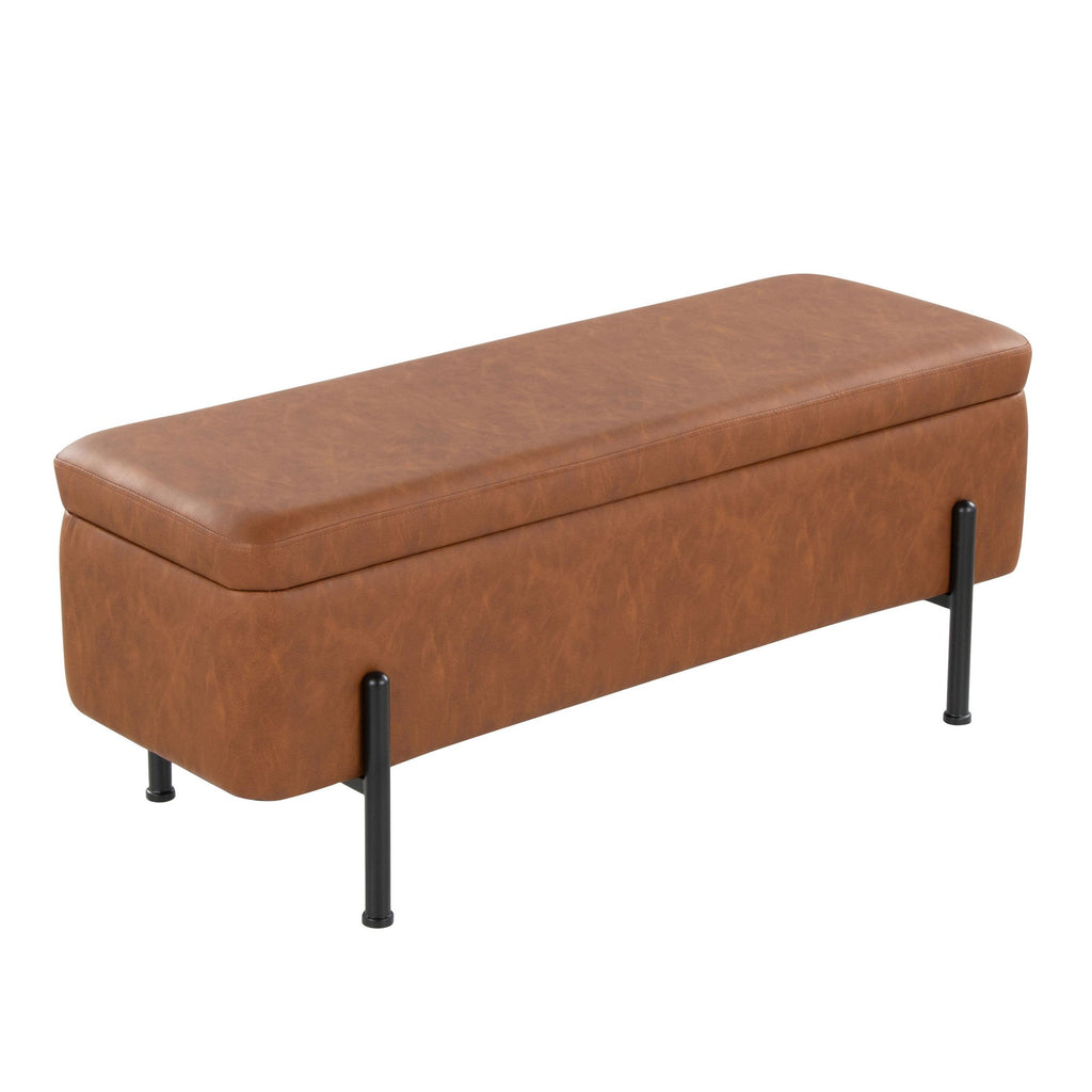 Daniella Storage Bench - Black Steel, Camel PU