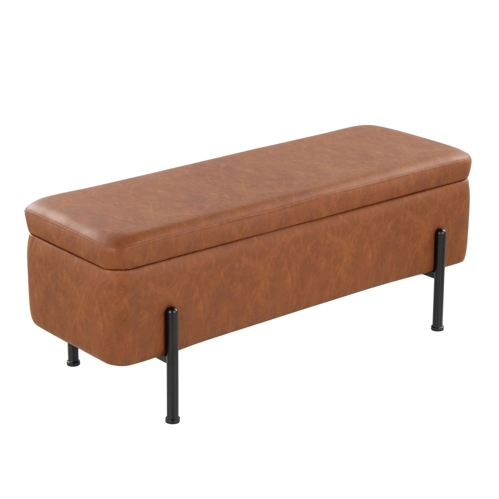 Daniella Storage Bench - Black Steel, Camel PU