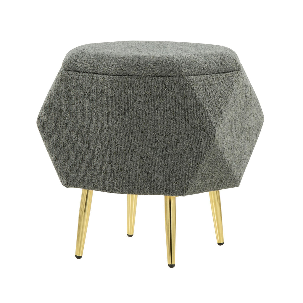 Diamond Ottoman - Gold Metal, Green Fabric