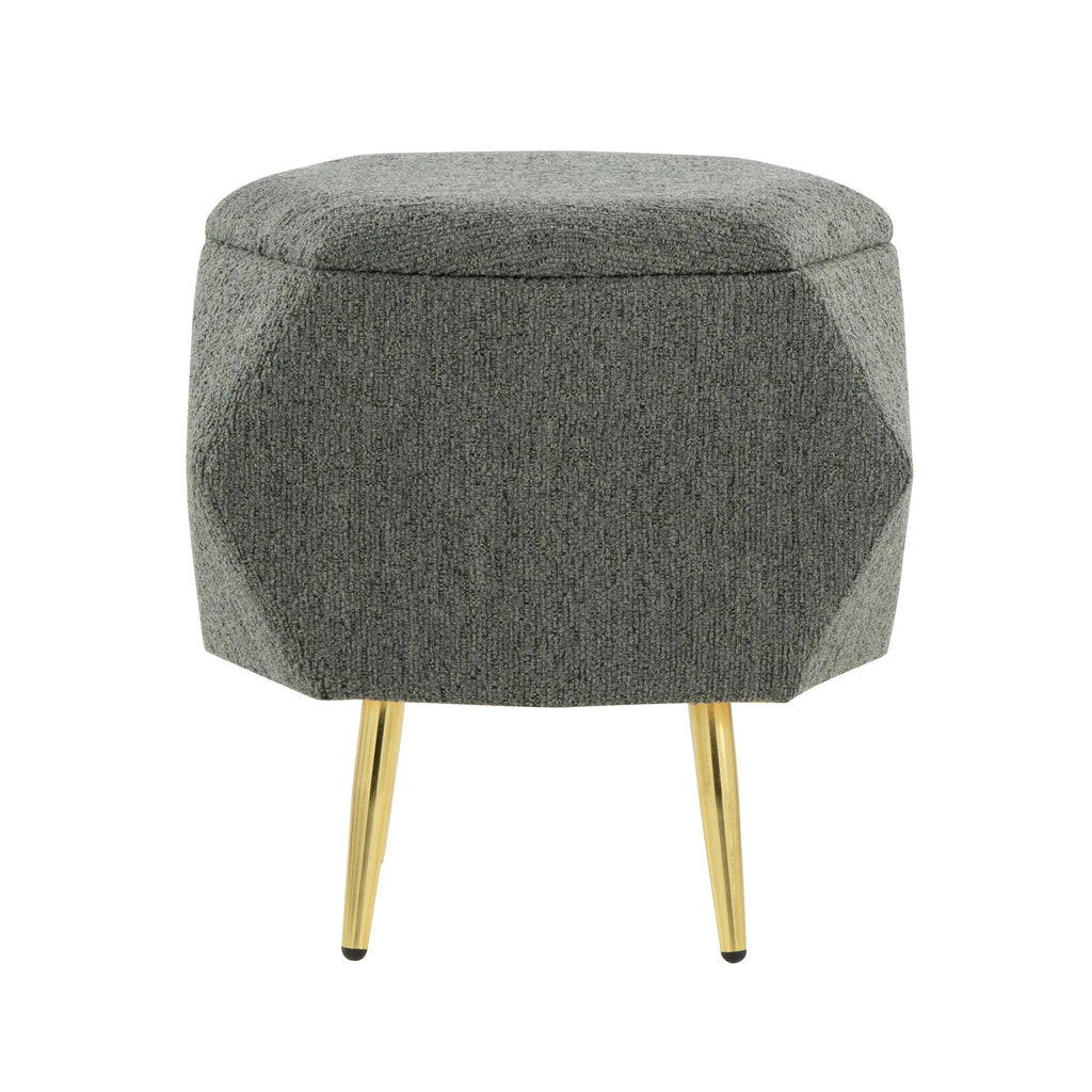Diamond Ottoman - Gold Metal, Green Fabric