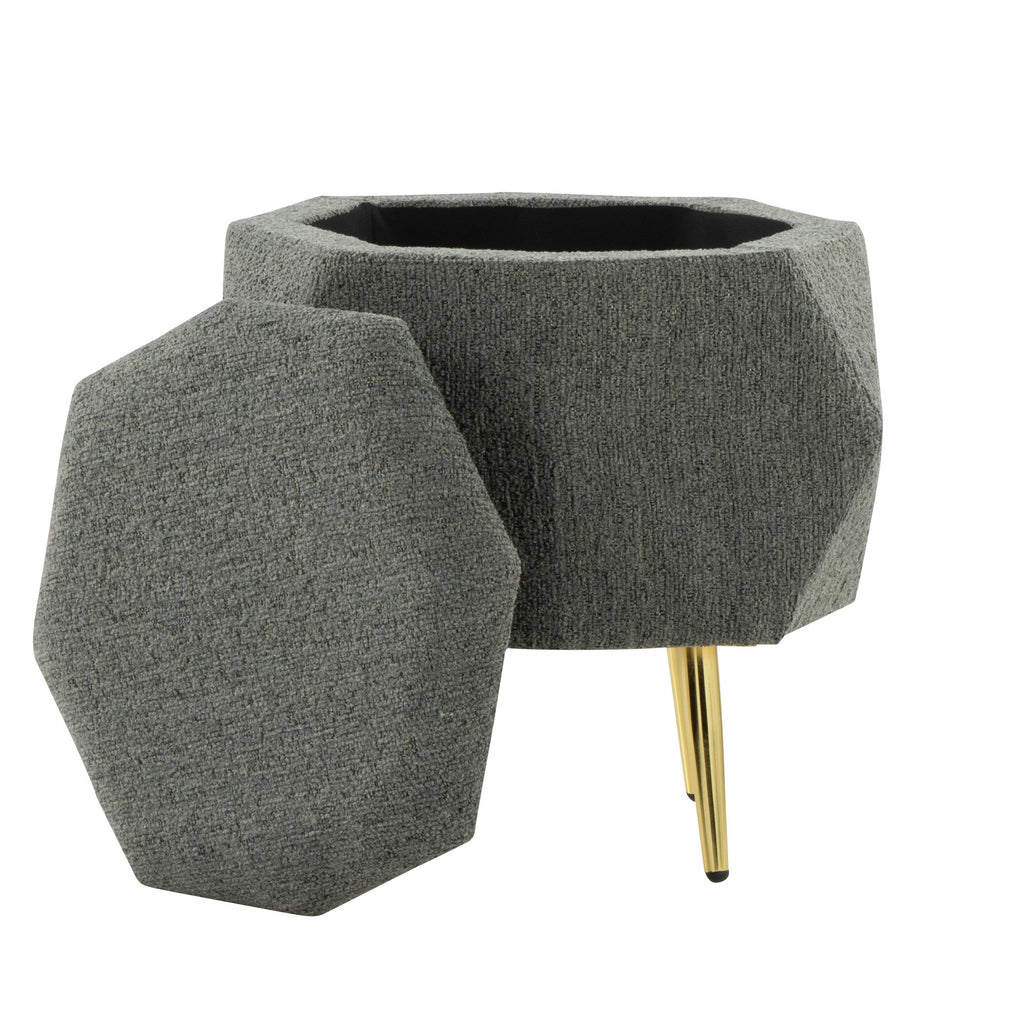 Diamond Ottoman - Gold Metal, Green Fabric