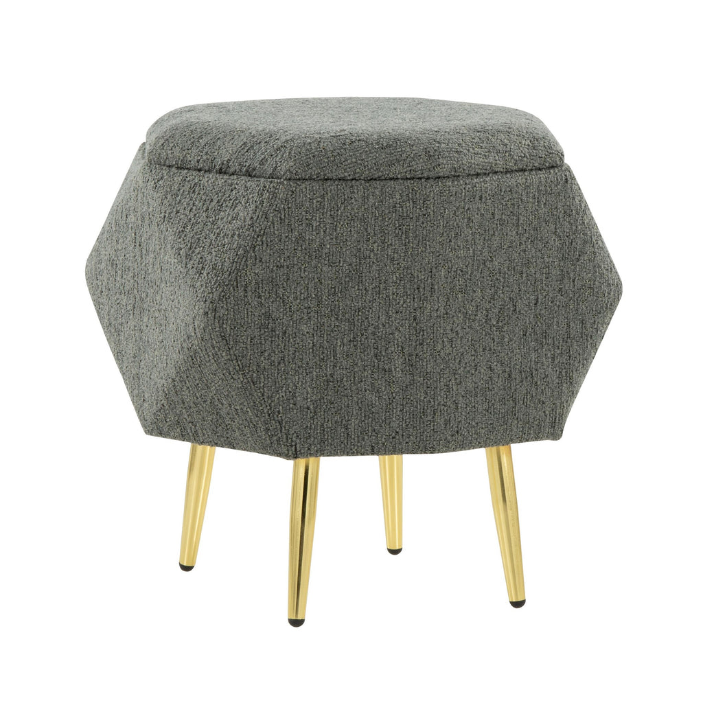 Diamond Ottoman - Gold Metal, Green Fabric