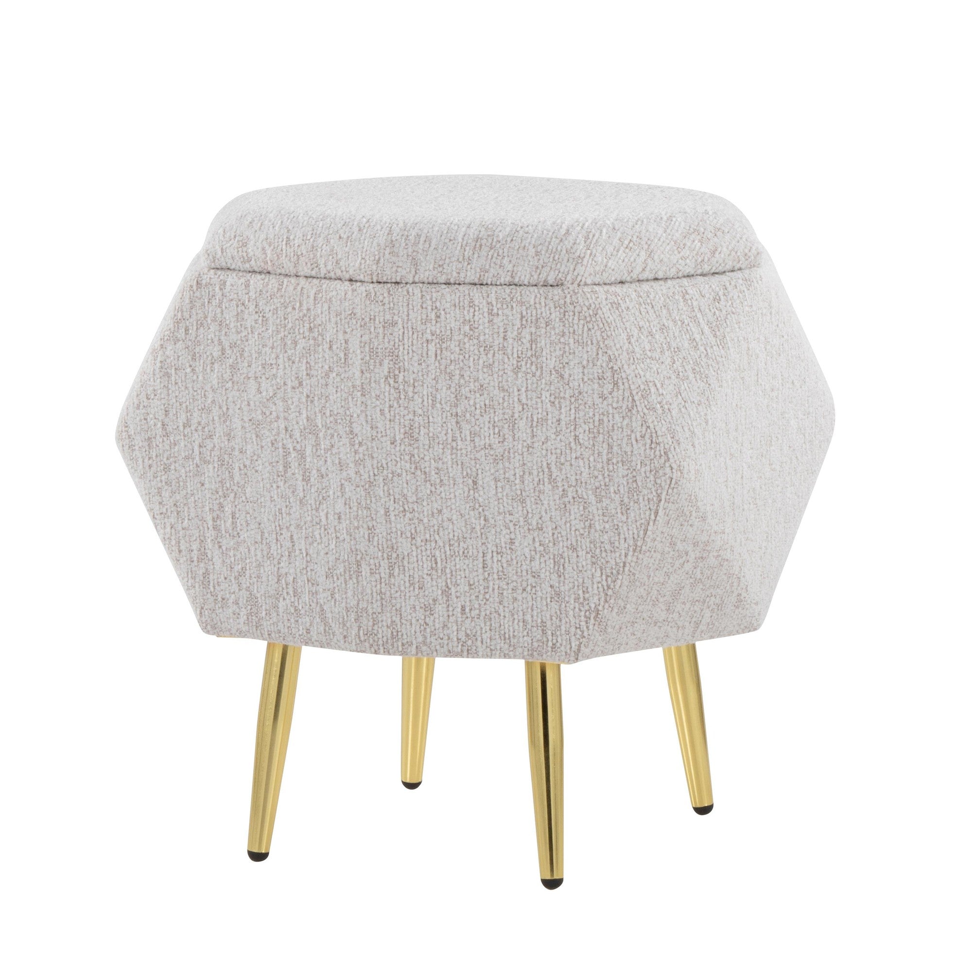 Diamond Ottoman - Gold Metal, Light Grey Fabric