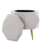 Diamond Ottoman - Gold Metal, Light Grey Fabric