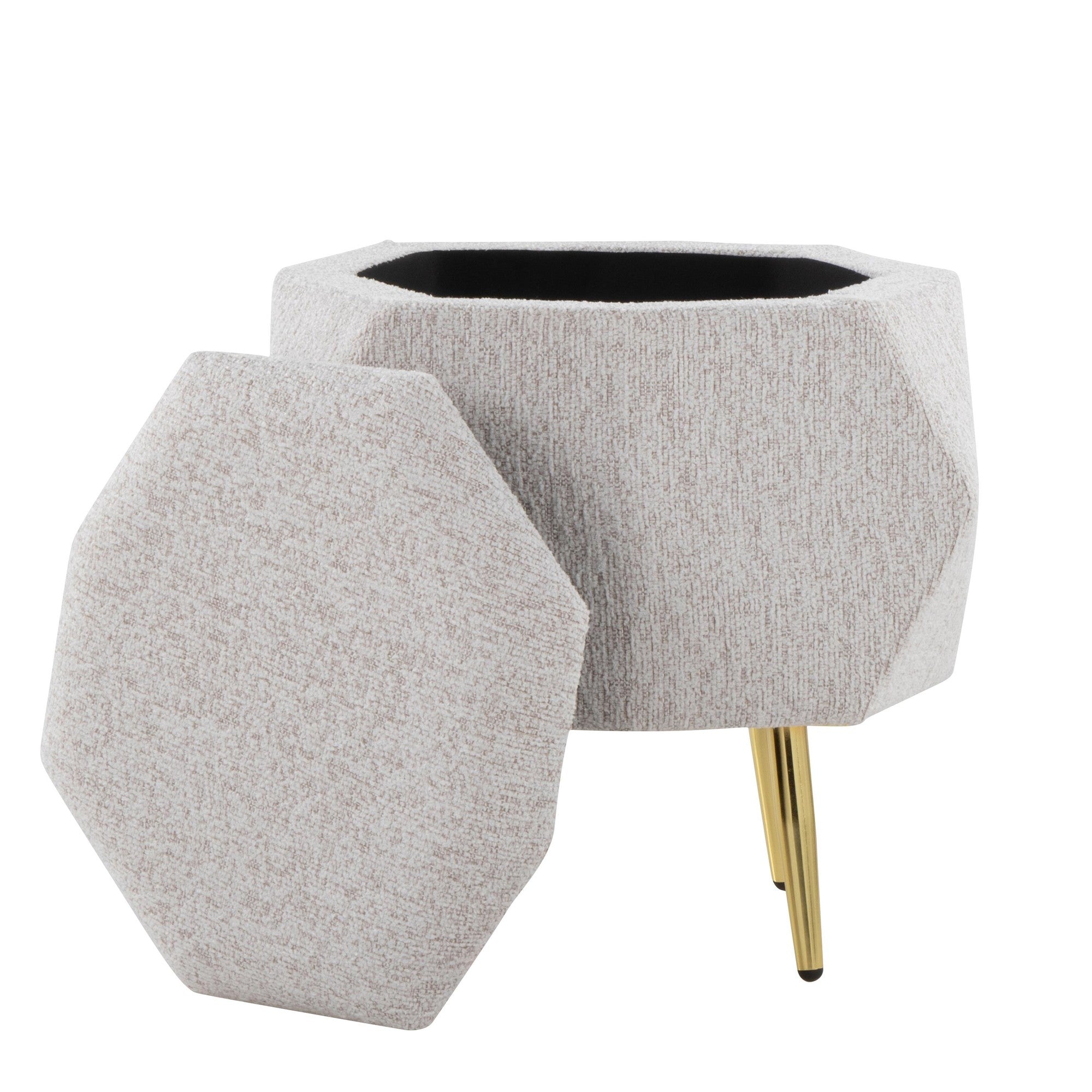 Diamond Ottoman - Gold Metal, Light Grey Fabric