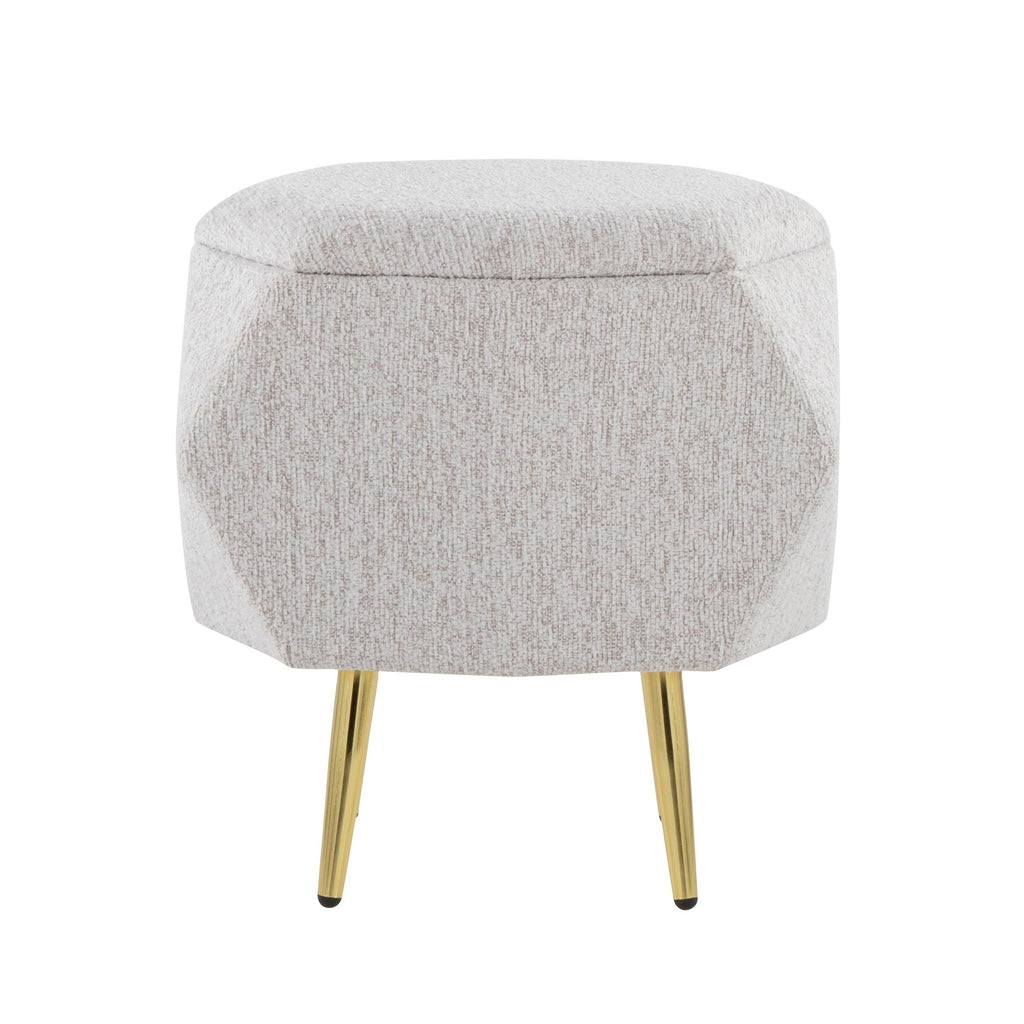 Diamond Ottoman - Gold Metal, Light Grey Fabric