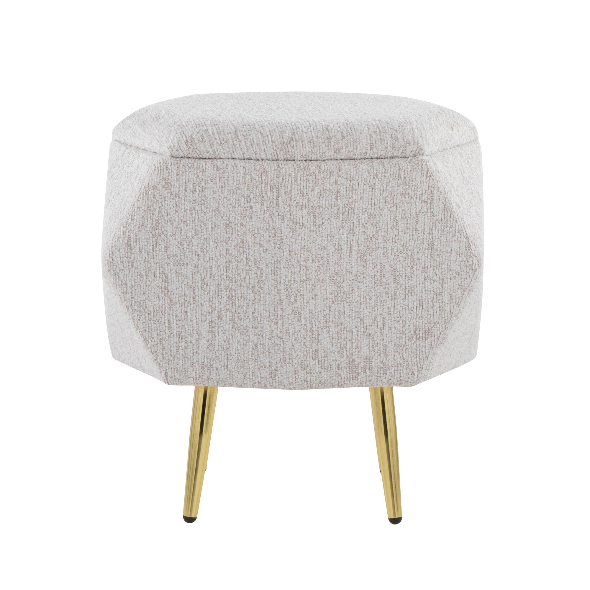 Diamond Ottoman - Gold Metal, Light Grey Fabric