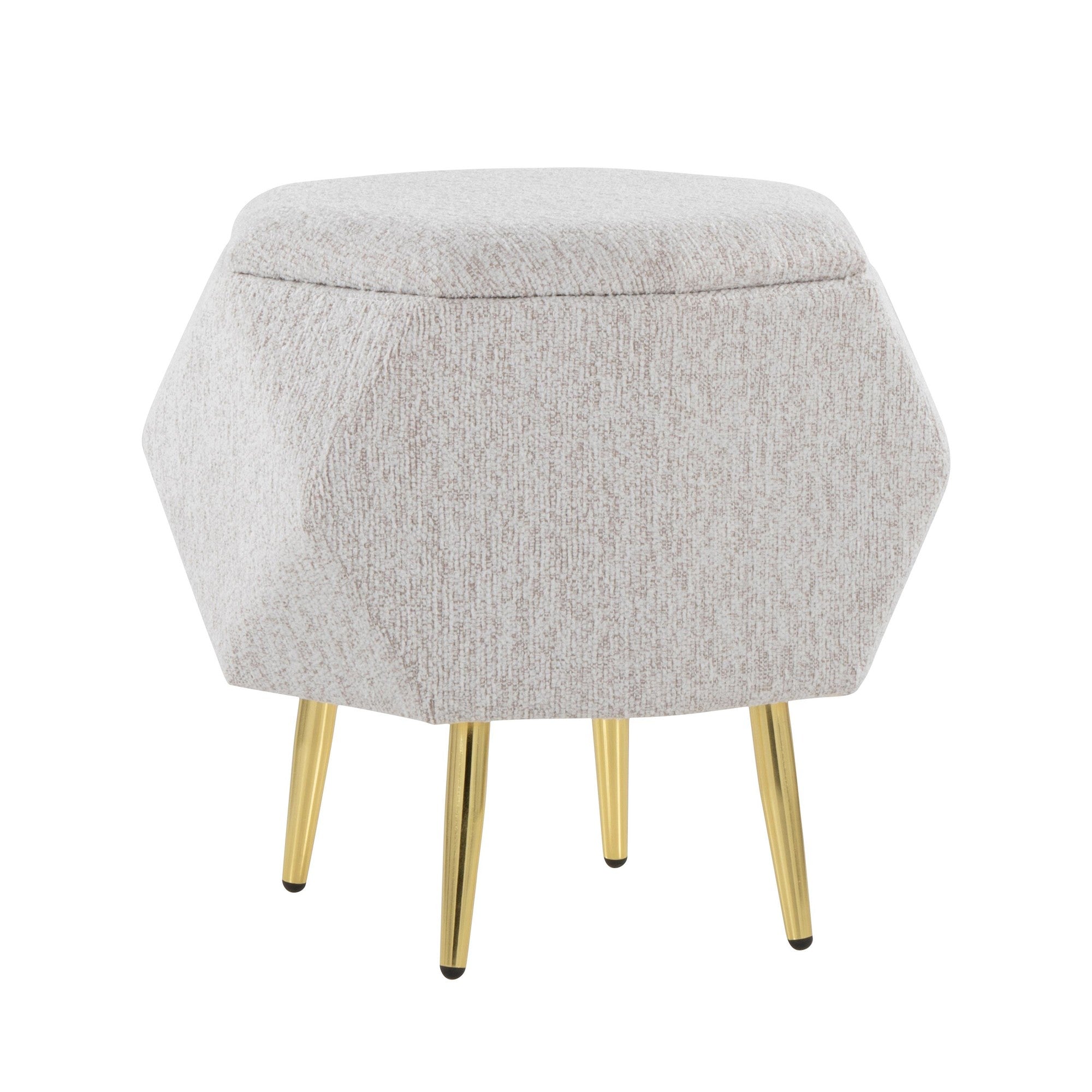 Diamond Ottoman - Gold Metal, Light Grey Fabric